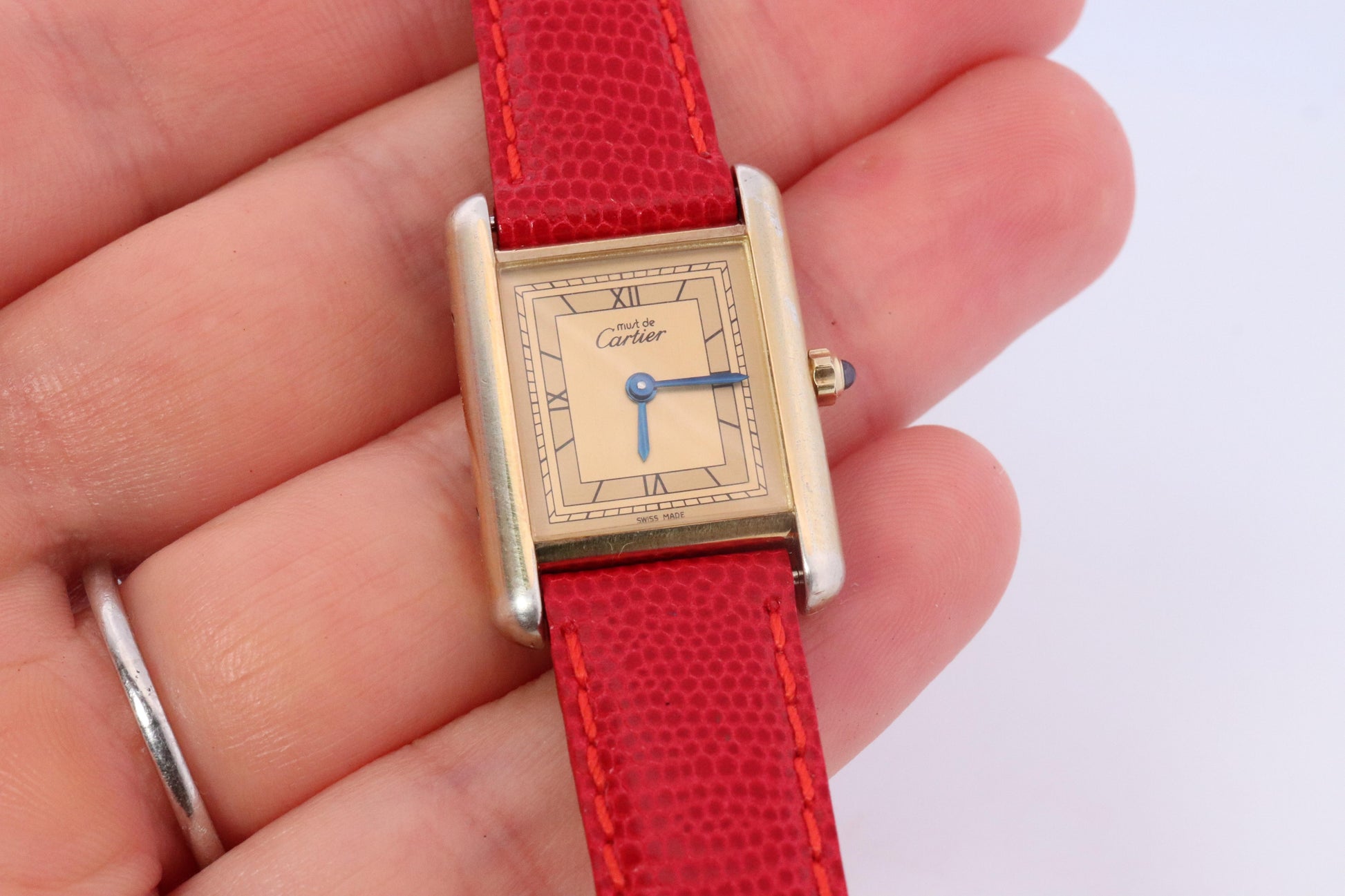Vintage Must de Cartier Tank Gold Dial Watch. Vermeil ARGENT Small Tank