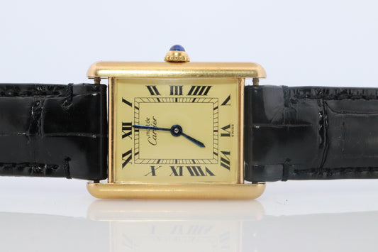 Vintage Must de Cartier Champagne Tank Watch. 925 Vermeil ARGENT Quartz Tank.