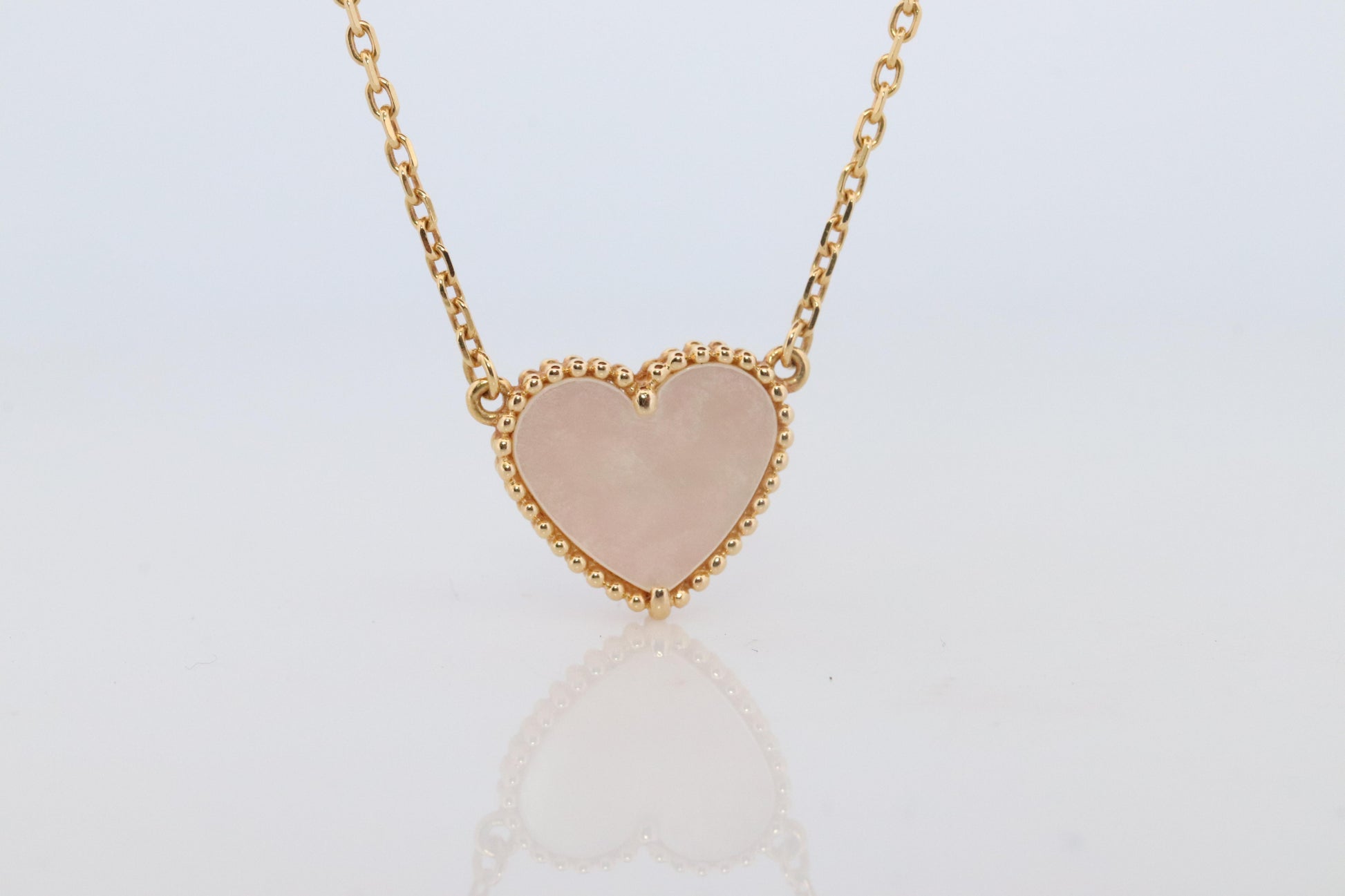 Van Cleef Arpels Lucky Alhambra Necklace. Genuine VCA 18k YG Shell Heart Pendant