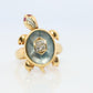 18k TURTLE ring. DIAMOND Topaz encrusted Turtle 3D Animated Seaturtle ring.