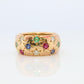 18k Confetti wide band. Diamond Ruby Sapphire Emerald Star Bezel Gypsy ring