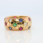 18k Confetti wide band. Diamond Ruby Sapphire Emerald Star Bezel Gypsy ring