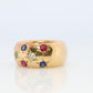 18k Confetti wide band. Diamond Ruby Sapphire Emerald Star Bezel Gypsy ring