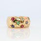 18k Confetti wide band. Diamond Ruby Sapphire Emerald Star Bezel Gypsy ring