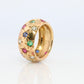 18k Confetti wide band. Diamond Ruby Sapphire Emerald Star Bezel Gypsy ring