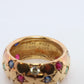 18k Confetti wide band. Diamond Ruby Sapphire Emerald Star Bezel Gypsy ring