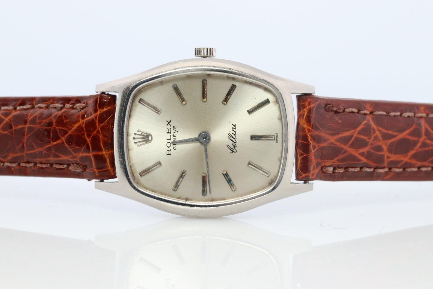 Genuine 18k Rolex Watch. 18k WG Ladies Rolex CELLINI 3803 Barrel WristWatch