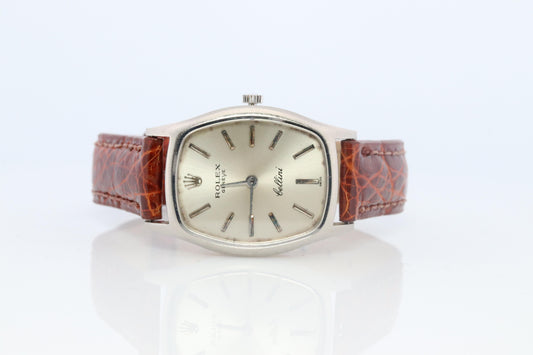 Genuine 18k Rolex Watch. 18k WG Ladies Rolex CELLINI 3803 Barrel WristWatch