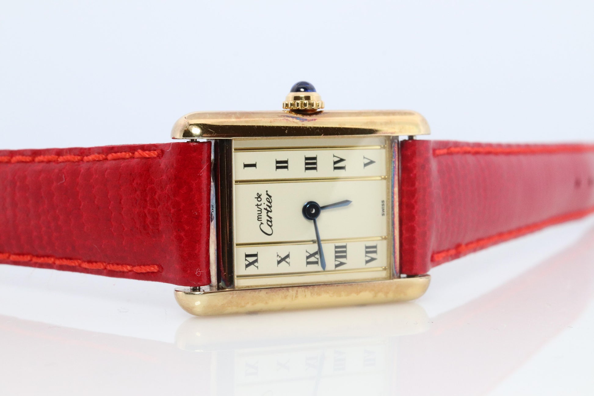 Vintage Must de Cartier Tank Pillar 5057001 Dial Watch Vermeil ARGENT Small Tank