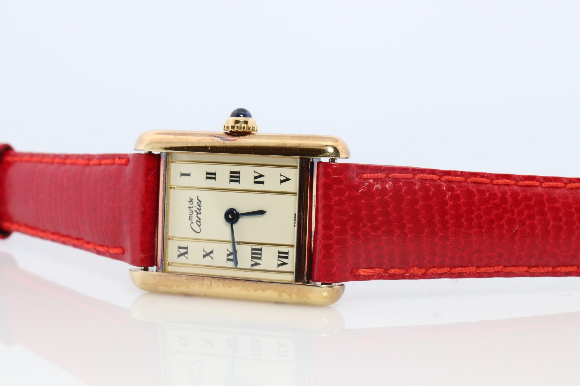 Vintage Must de Cartier Tank Pillar 5057001 Dial Watch Vermeil ARGENT Small Tank