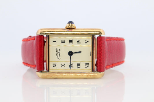 Vintage Must de Cartier Tank Pillar 5057001 Dial Watch Vermeil ARGENT Small Tank