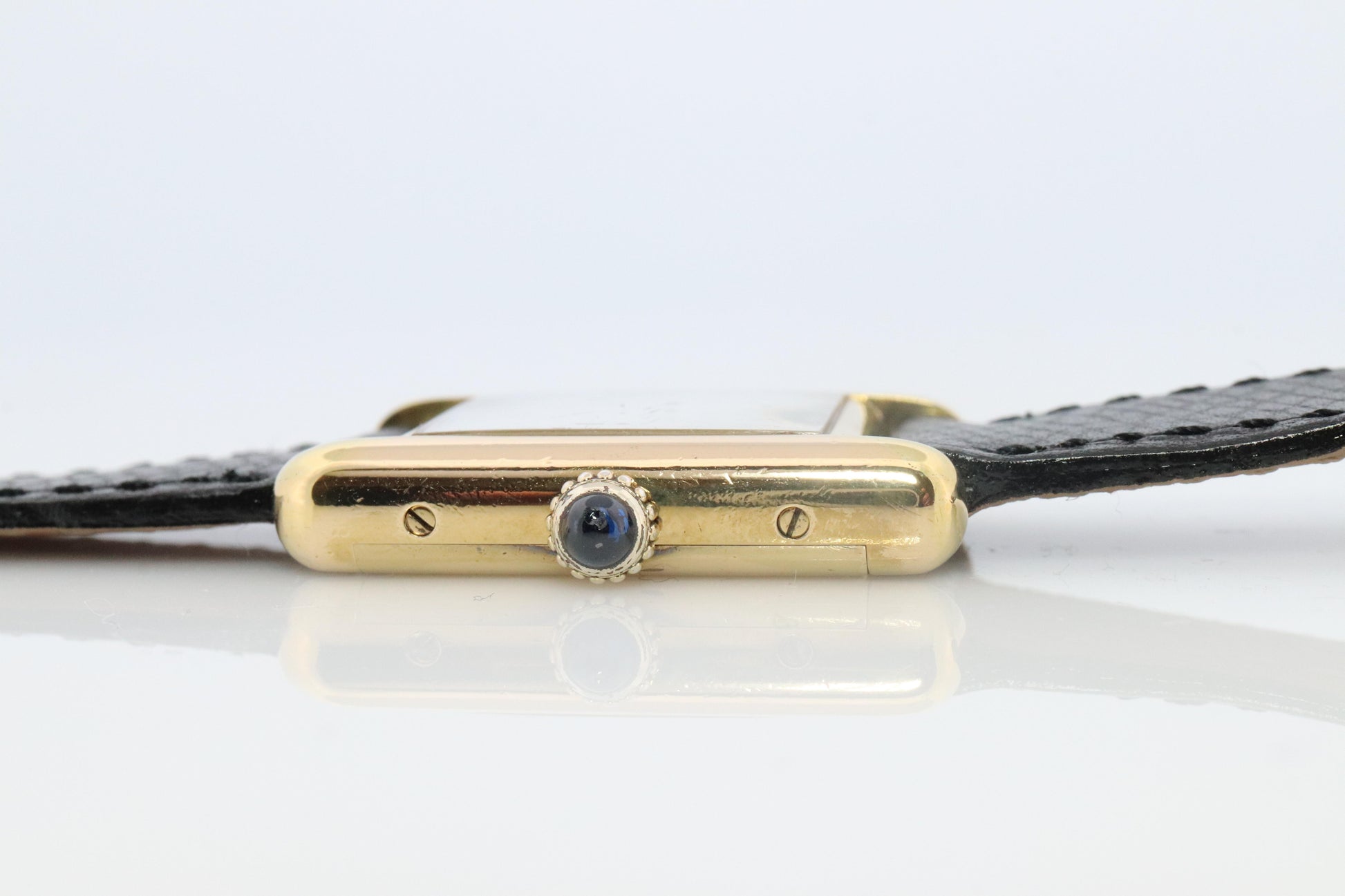 Vintage Must de Cartier Tank Black Dial Watch Vermeil ARGENT Small Manual Tank