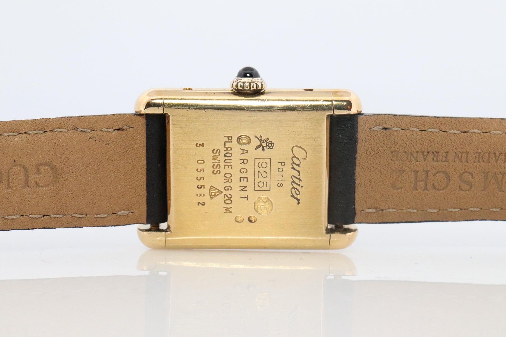 Vintage Must de Cartier Tank Black Dial Watch Vermeil ARGENT Small Manual Tank