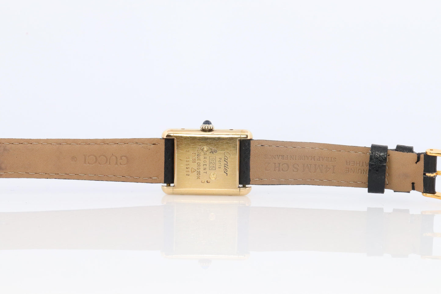 Vintage Must de Cartier Tank Black Dial Watch Vermeil ARGENT Small Manual Tank