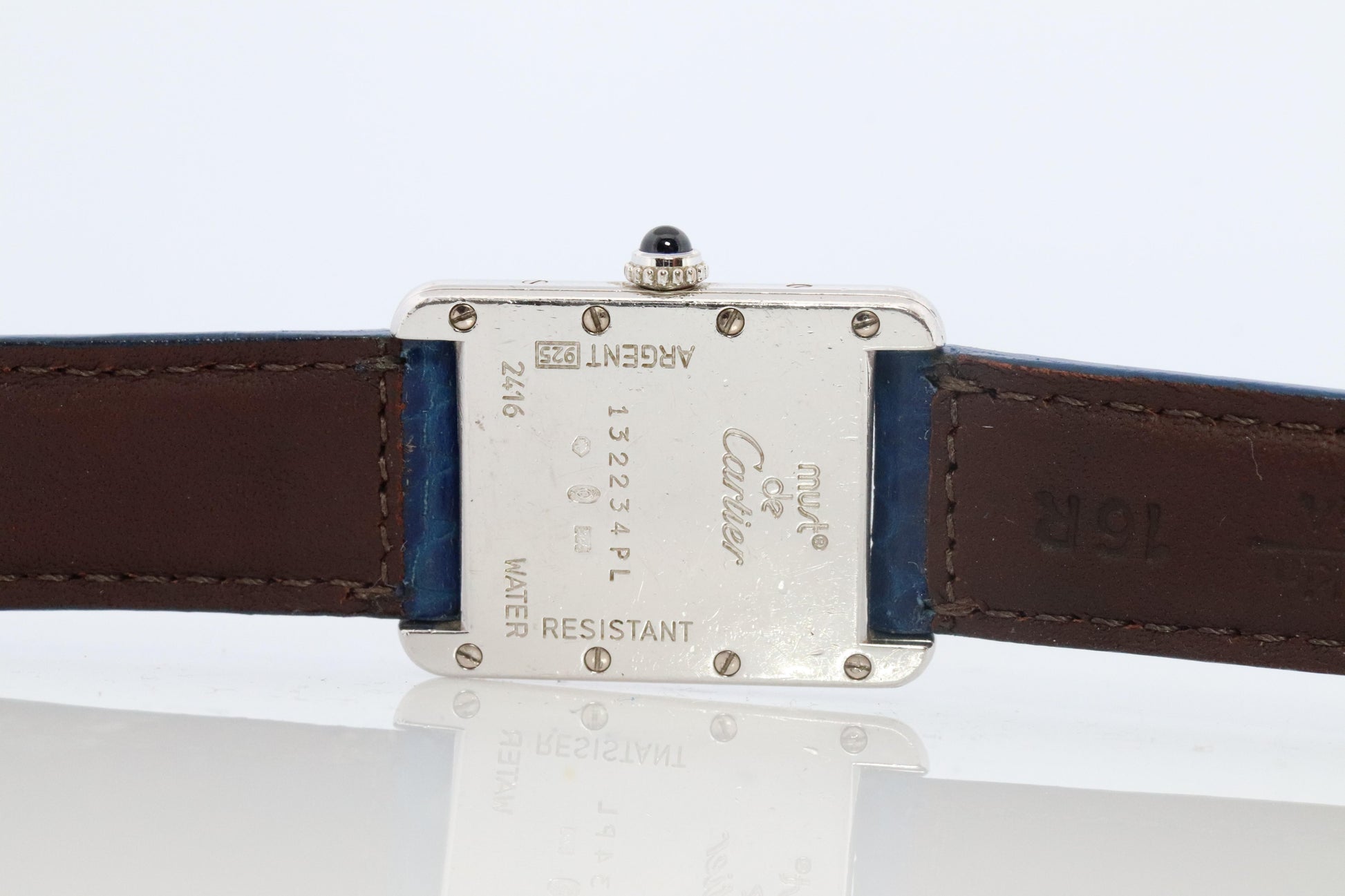 Vintage Must de Cartier Tank Watch. 925 Vermeil ARGENT 2416 Blue Dial Tank