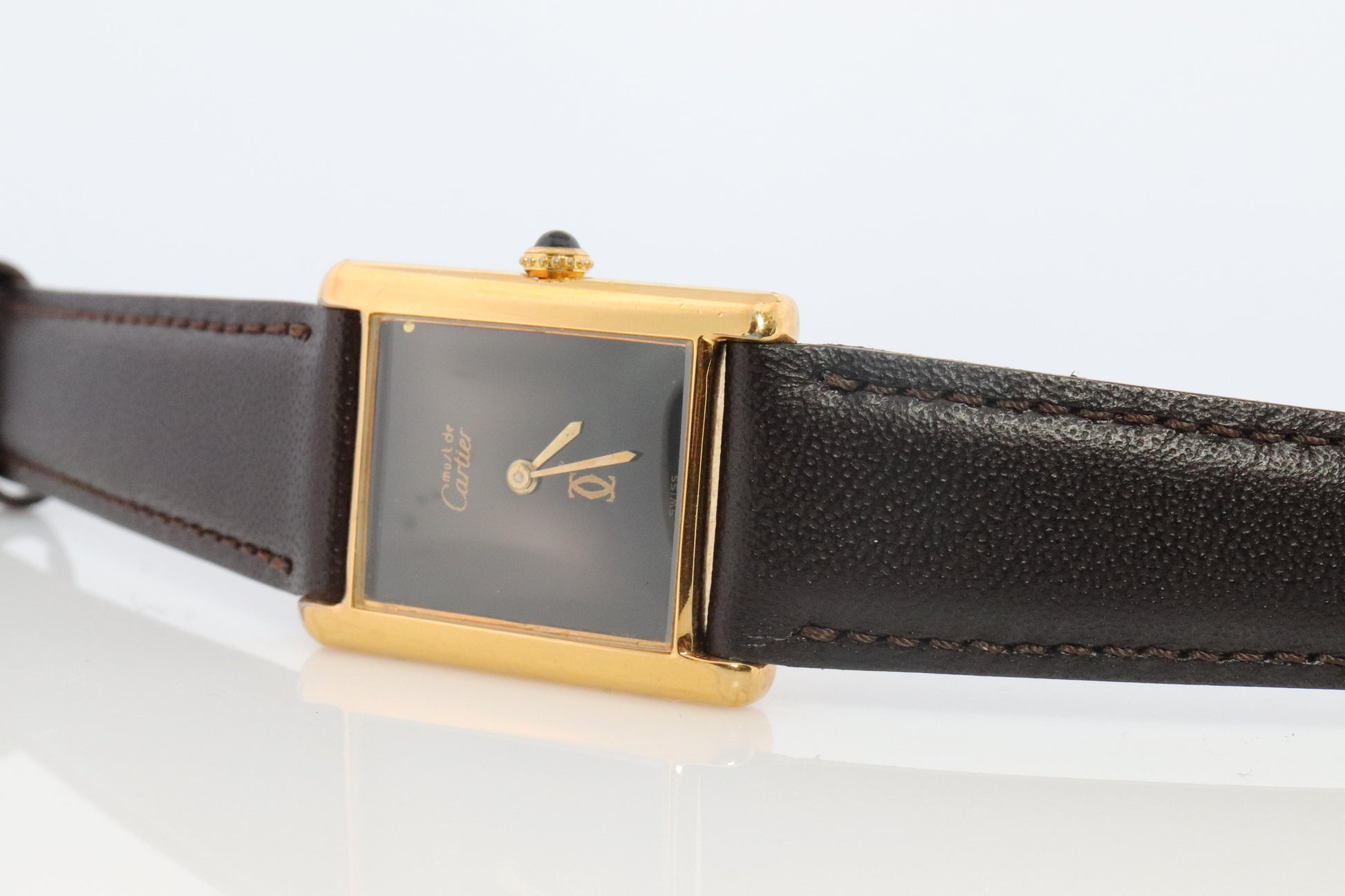 Vintage Must de Cartier Mystery Tank Watch. ARGENT Manual Black Dial Tank.