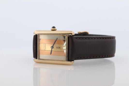 Vintage Must de Cartier Trinity Tank Watch. Large ARGENT Tricolor Windup Tank