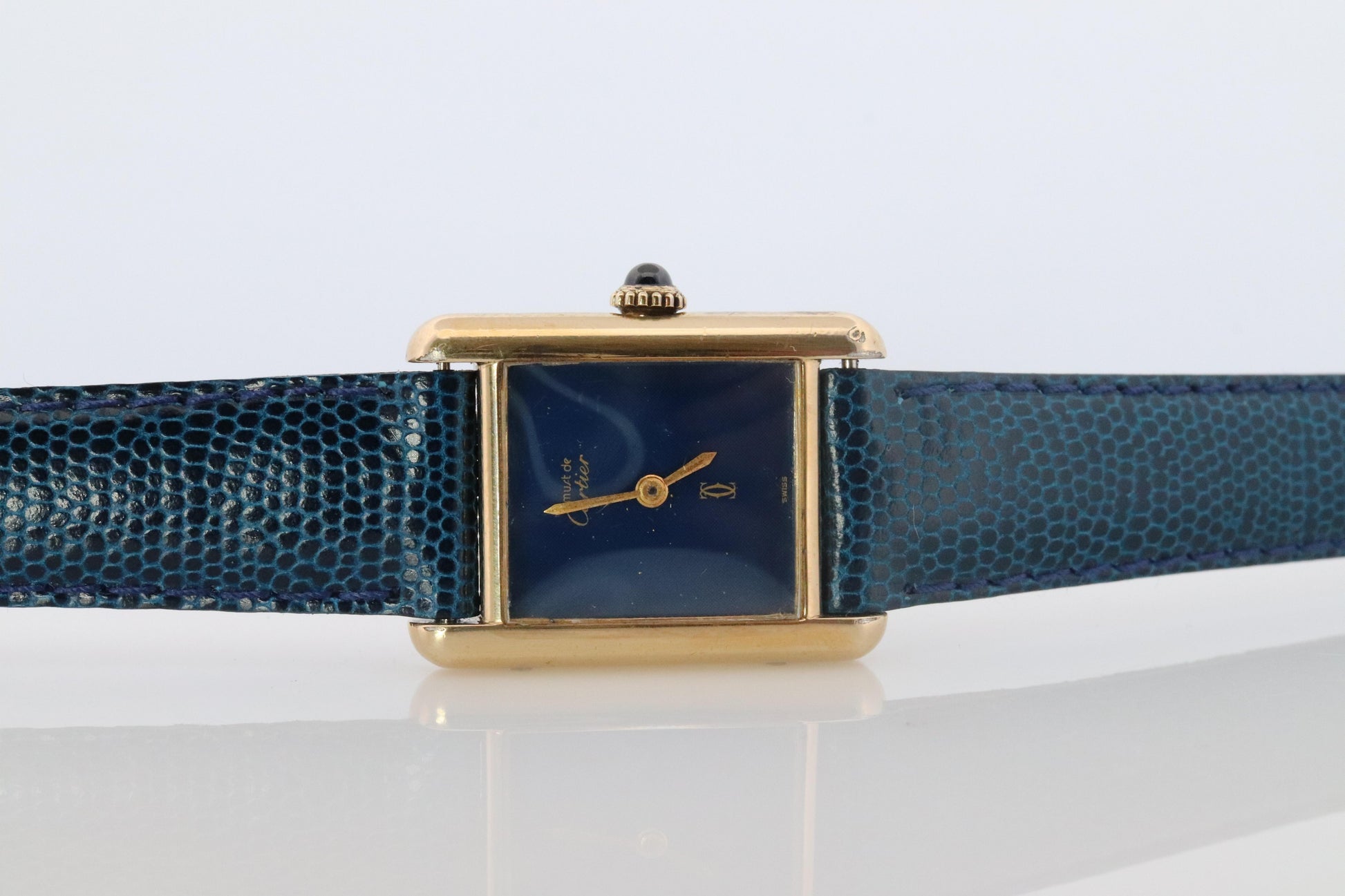 Must de Cartier Tank Blue Mystery Dial. Vermeil ARGENT 925 Small Windup Watch