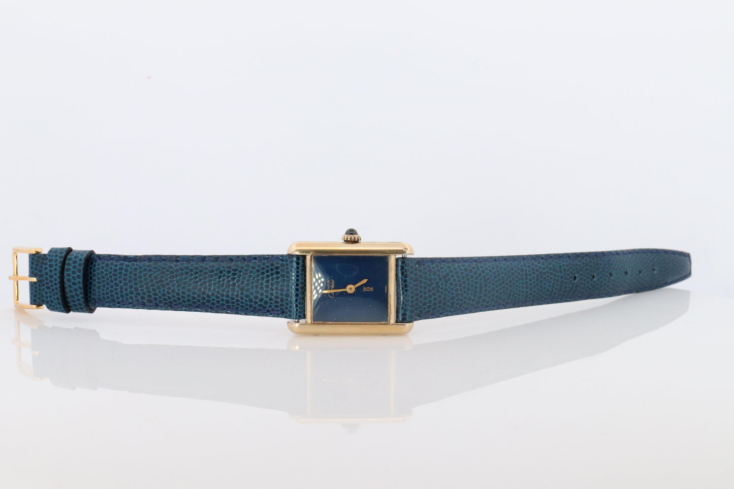 Must de Cartier Tank Blue Mystery Dial. Vermeil ARGENT 925 Small Windup Watch