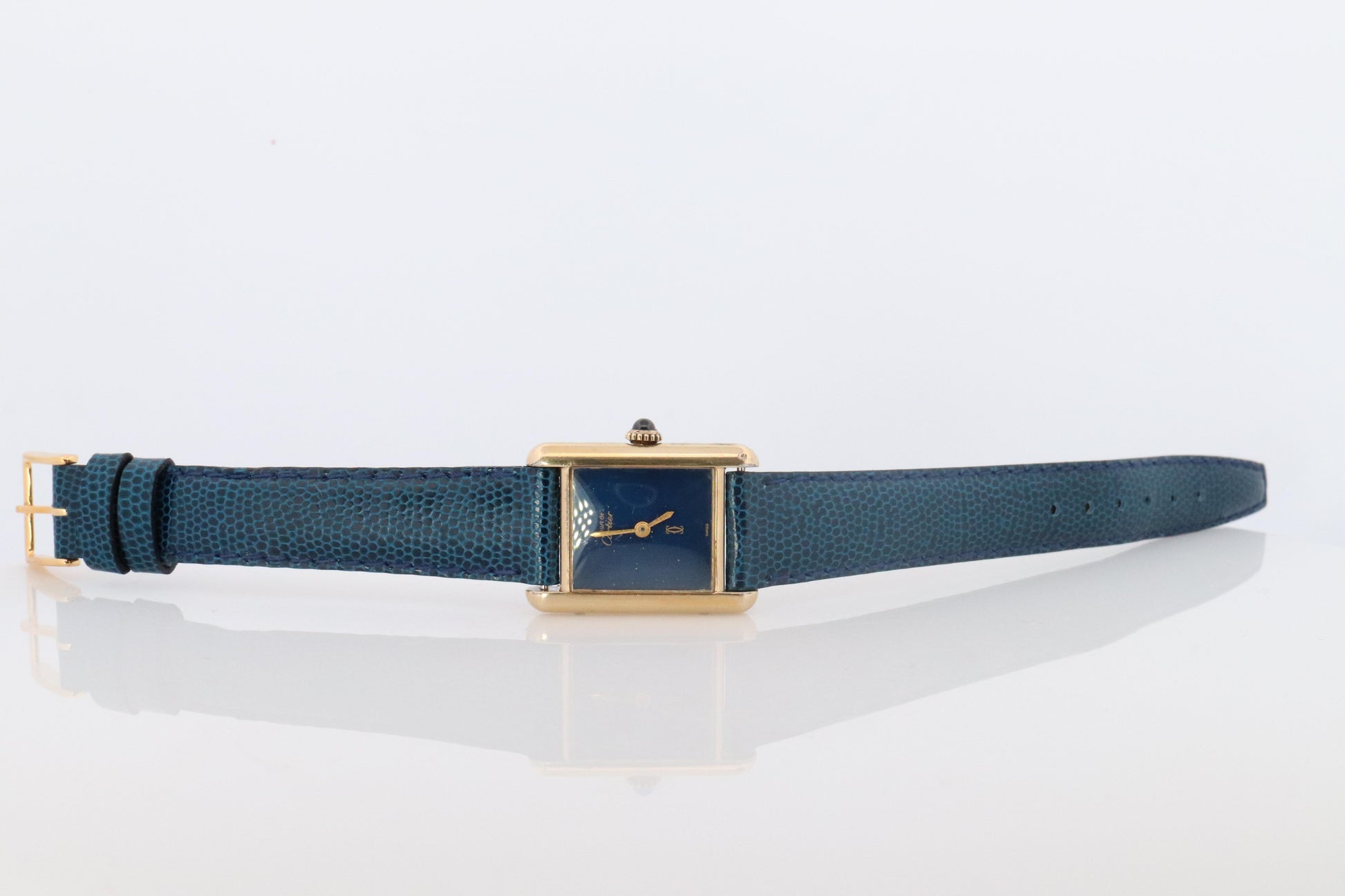 Must de Cartier Tank Blue Mystery Dial. Vermeil ARGENT 925 Small Windup Watch
