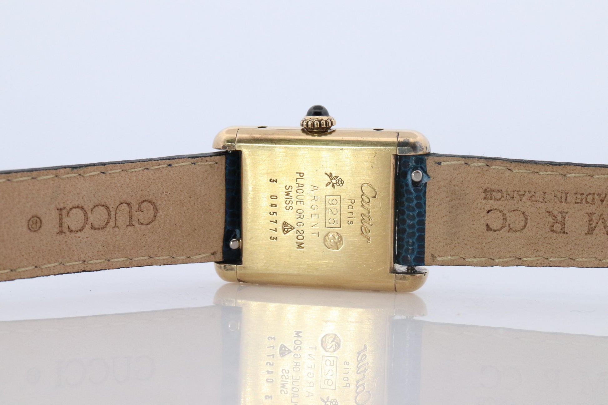 Must de Cartier Tank Blue Mystery Dial. Vermeil ARGENT 925 Small Windup Watch