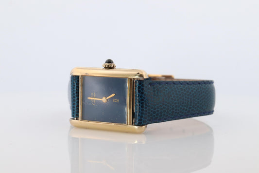 Must de Cartier Tank Blue Mystery Dial. Vermeil ARGENT 925 Small Windup Watch