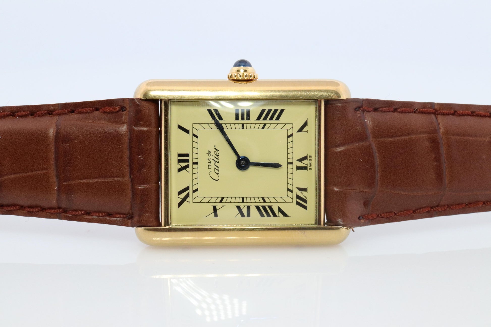 Vintage Must de Cartier Champagne Tank Watch. 925 Vermeil ARGENT Quartz Tank.