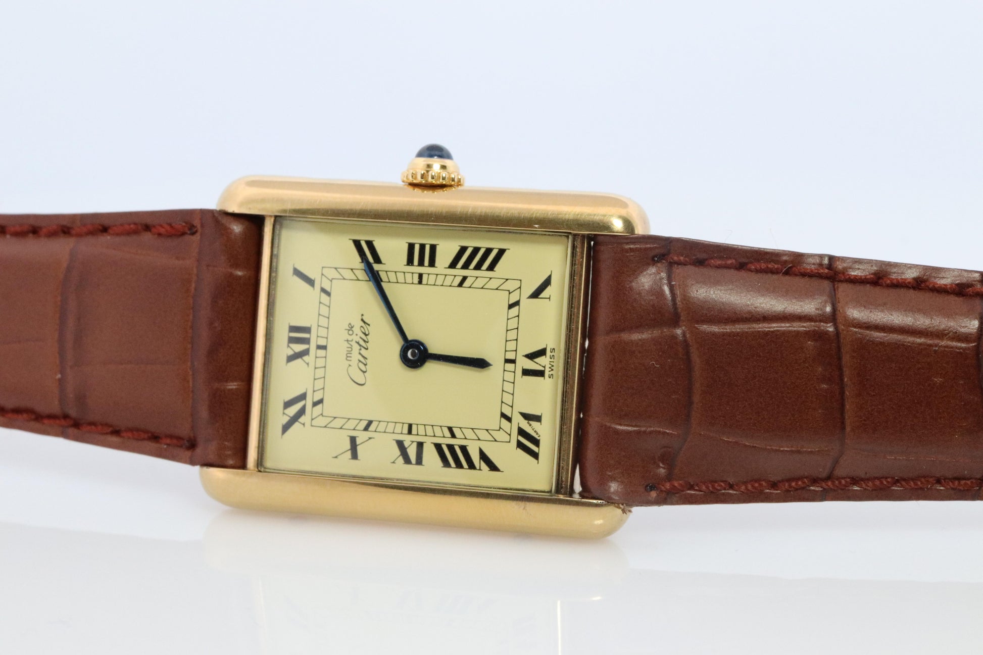 Vintage Must de Cartier Champagne Tank Watch. 925 Vermeil ARGENT Quartz Tank.