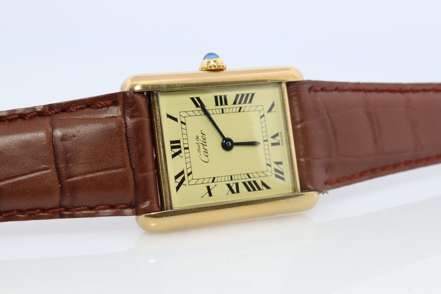 Vintage Must de Cartier Champagne Tank Watch. 925 Vermeil ARGENT Quartz Tank.