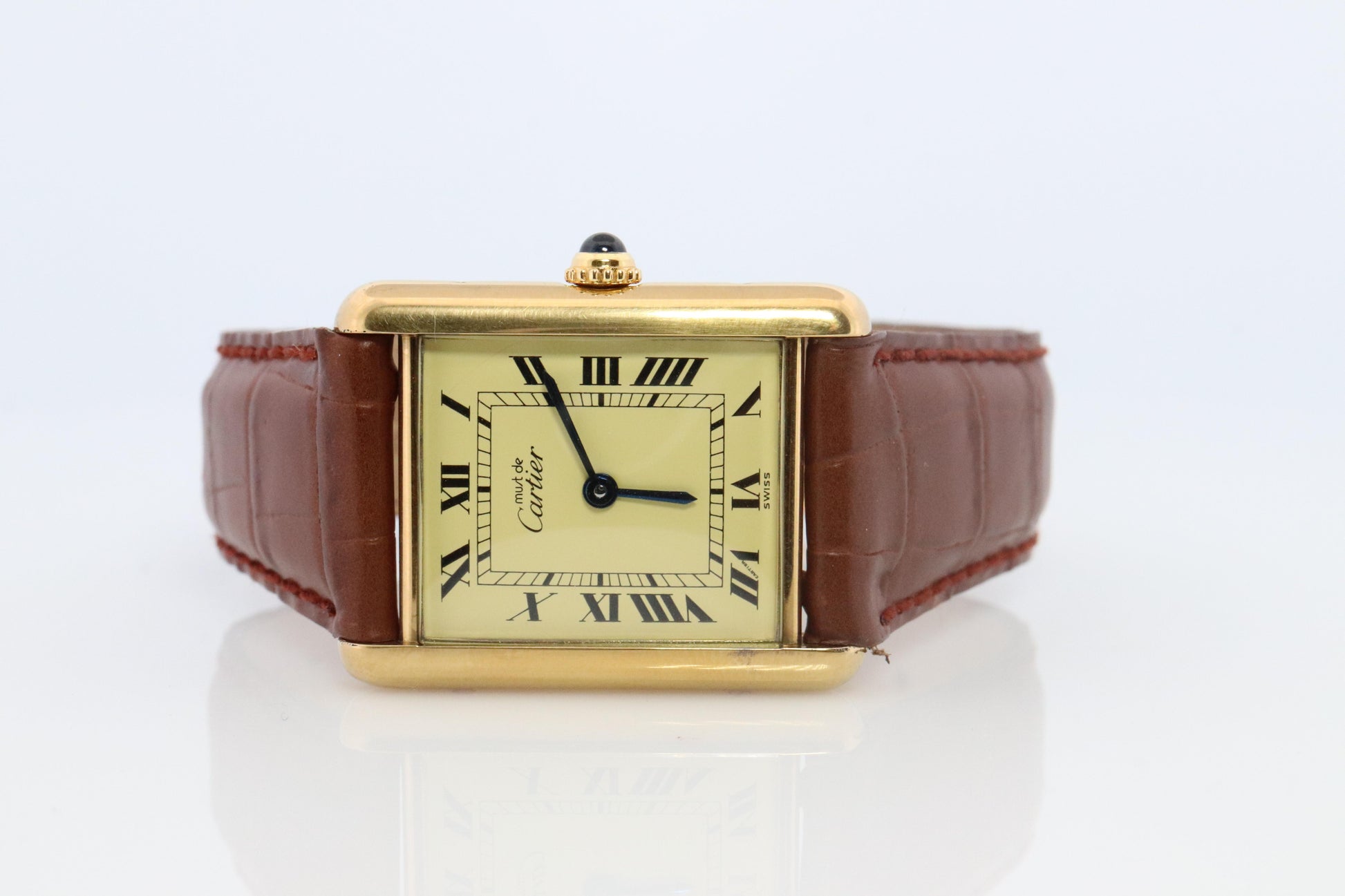 Vintage Must de Cartier Champagne Tank Watch. 925 Vermeil ARGENT Quartz Tank.
