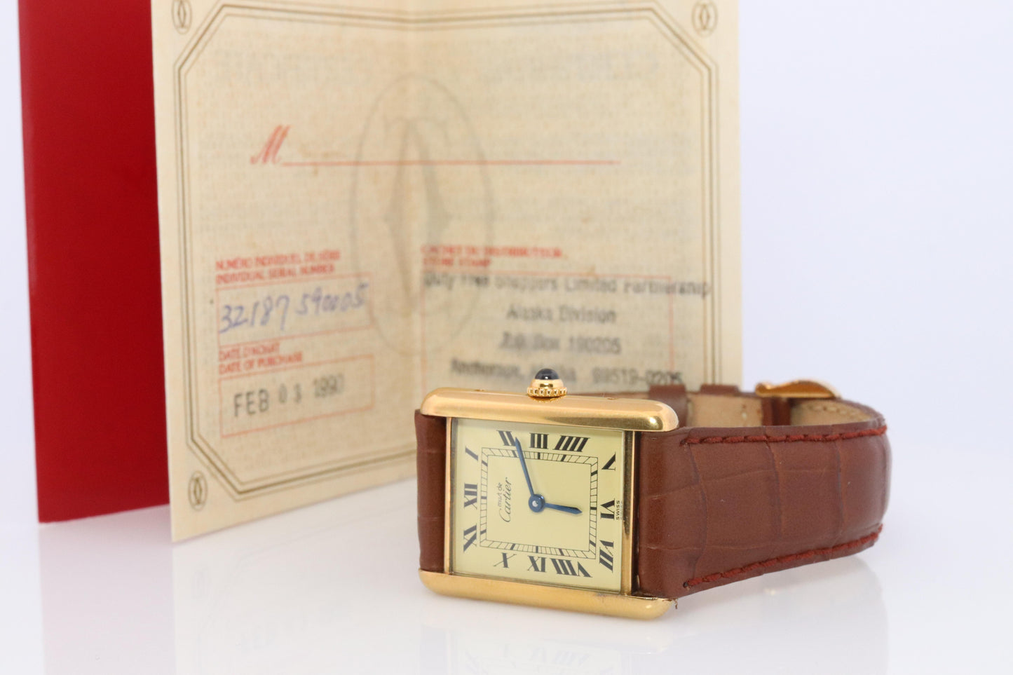 Vintage Must de Cartier Champagne Tank Watch. 925 Vermeil ARGENT Quartz Tank.