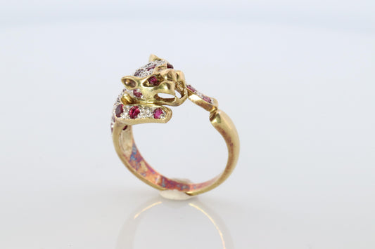 18k Panther Leopard Jaguar Cheetah Ruby ring. Encrusted Rubies Ready to Pouce