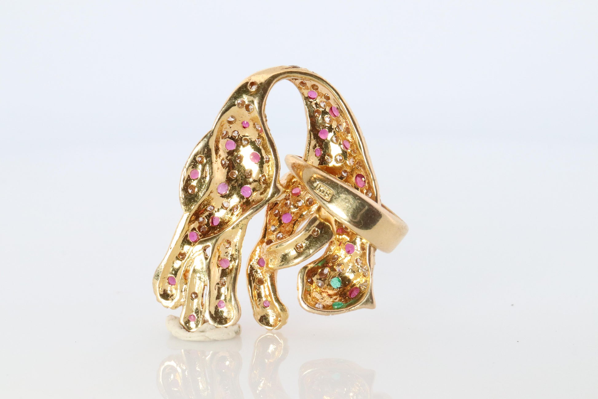 18k Panther Leopard Jaguar Cheetah Ruby Pendant. Encrusted Rubies and Diamonds.