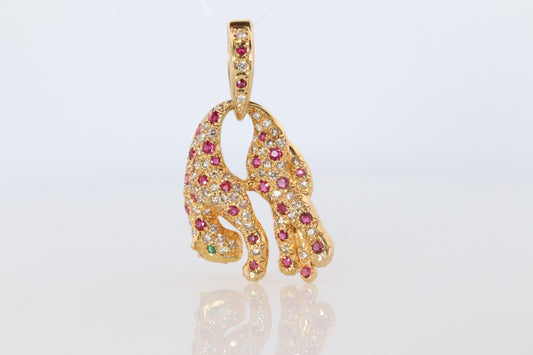 18k Panther Leopard Jaguar Cheetah Ruby Pendant. Encrusted Rubies and Diamonds.