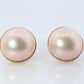 Large Mabe Pearl Earrings. 18k Yellow Gold Stud Pierced Round Mabe.