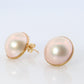 Large Mabe Pearl Earrings. 18k Yellow Gold Stud Pierced Round Mabe.