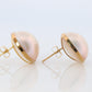 Large Mabe Pearl Earrings. 18k Yellow Gold Stud Pierced Round Mabe.