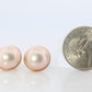 Large Mabe Pearl Earrings. 18k Yellow Gold Stud Pierced Round Mabe.