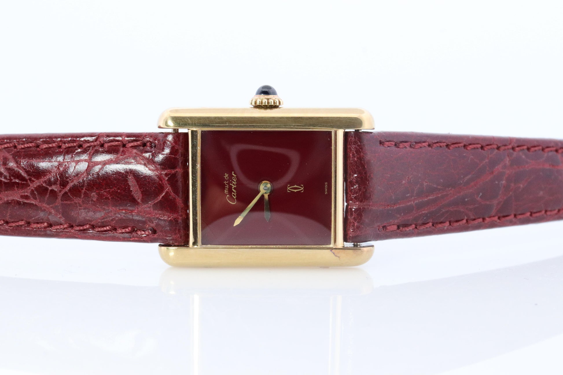 Must de Cartier Tank Red Mystery Dial. Bordeaux ARGENT 925 Small Windup Watch