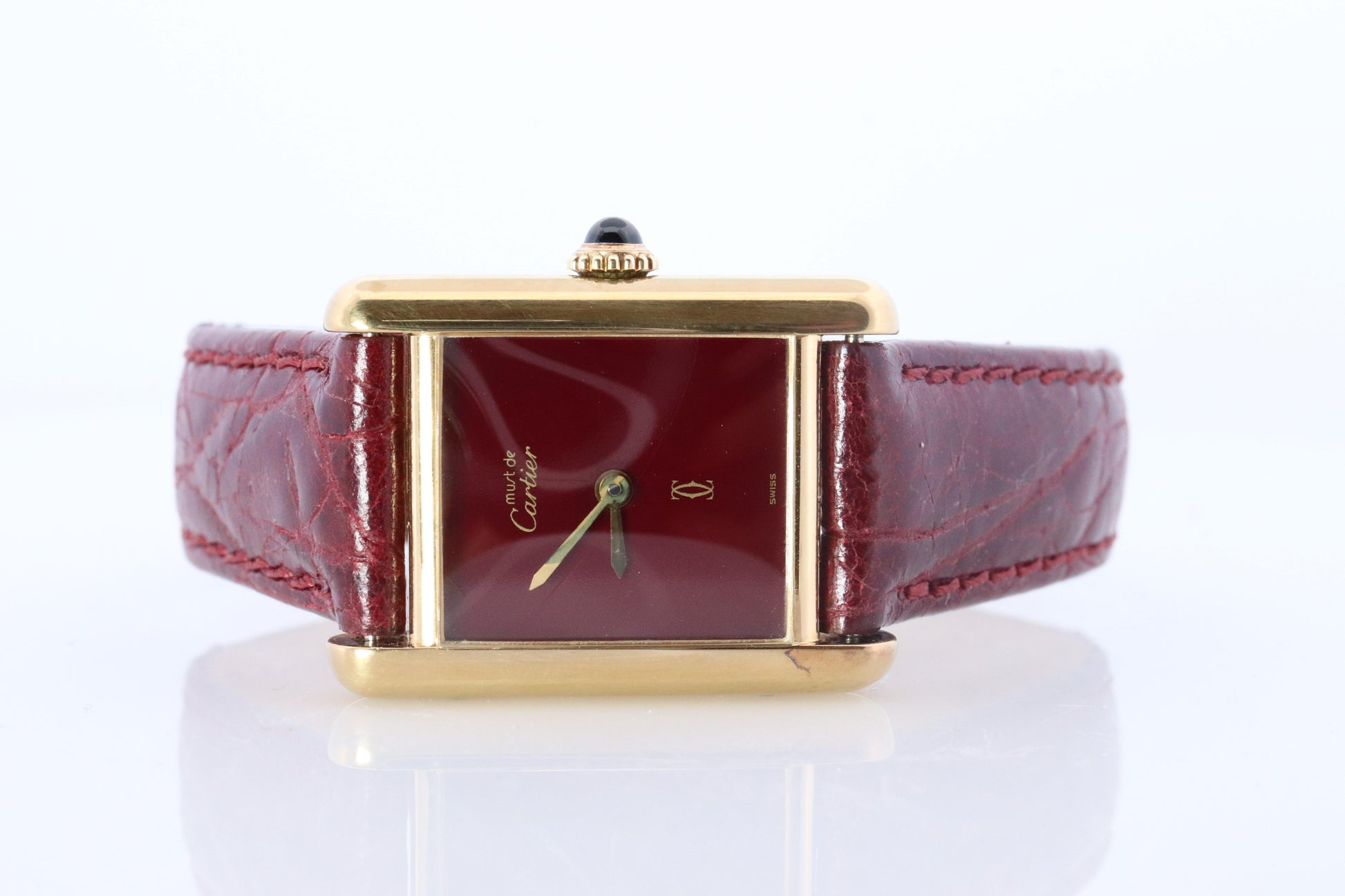 Must de Cartier Tank Red Mystery Dial. Bordeaux ARGENT 925 Small Windup Watch