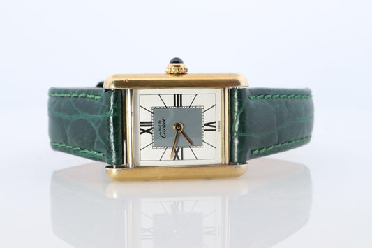 Vintage Must de Cartier Tank Gray 5057001 Dial Watch Vermeil ARGENT Small Tank