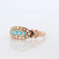 Victorian 10k Turquoise Cabochon and Pearl Seed Ring. 10k Victorian flower ring.