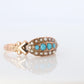 Victorian 10k Turquoise Cabochon and Pearl Seed Ring. 10k Victorian flower ring.