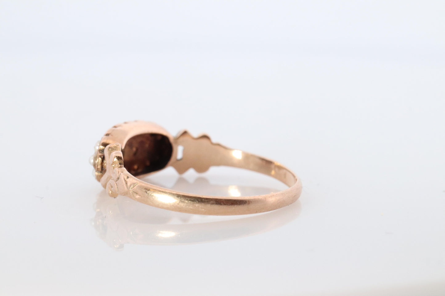 Victorian 10k Turquoise Cabochon and Pearl Seed Ring. 10k Victorian flower ring.