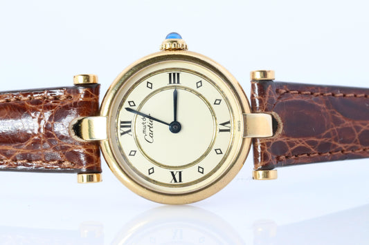 Genuine Cartier Watch. Must de Cartier Vendome Round Argent Vermeil Cream Gold