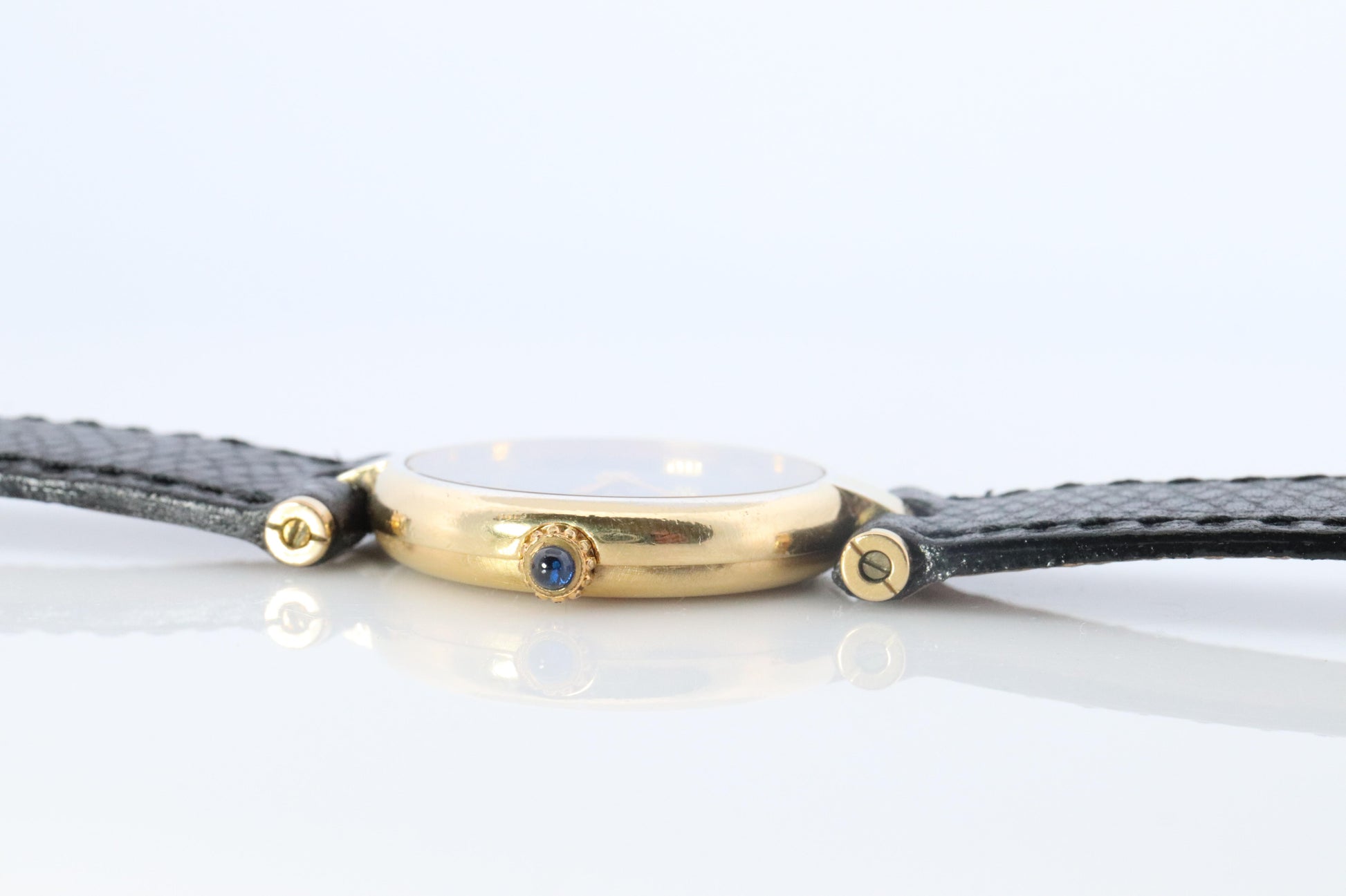 Genuine Cartier Watch. Must de Cartier Vendome Round Argent Vermeil Black Face
