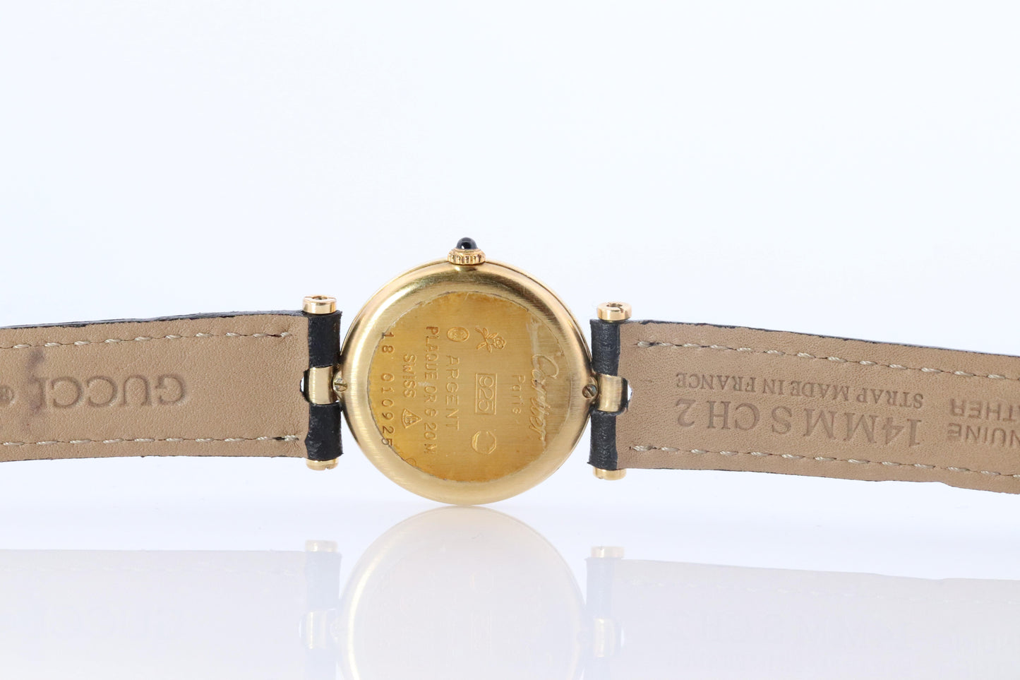 Genuine Cartier Watch. Must de Cartier Vendome Round Argent Vermeil Black Face