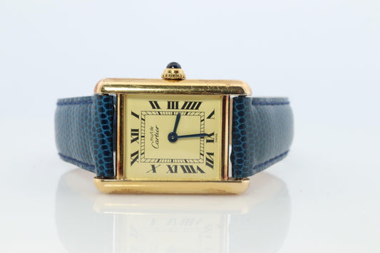 Vintage Must de Cartier Tank 5057001 Dial Watch Vermeil ARGENT Small Tank