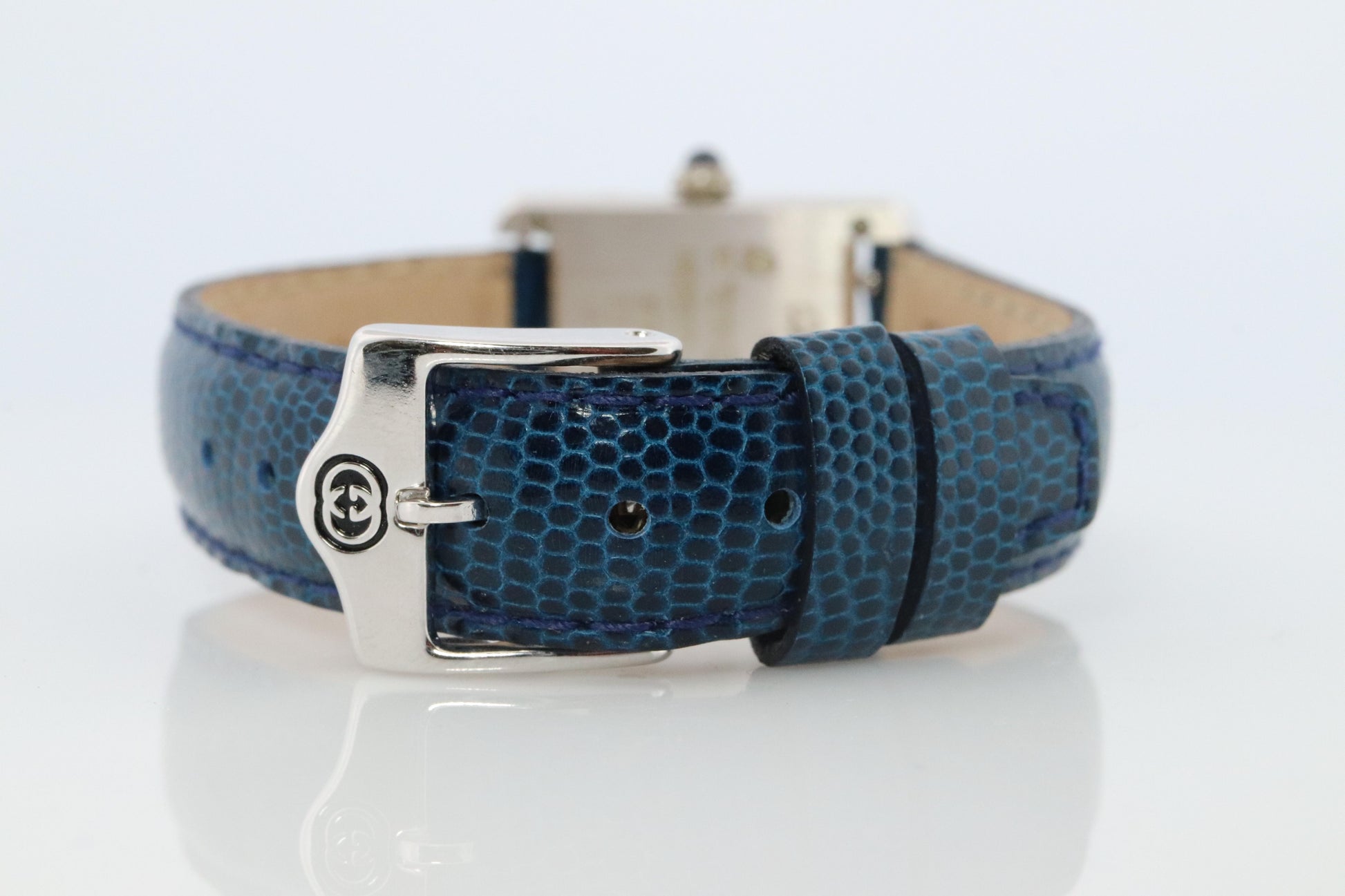 Vintage Must de Cartier Tank Watch. 925 Vermeil ARGENT 6057002 White Blue Dial