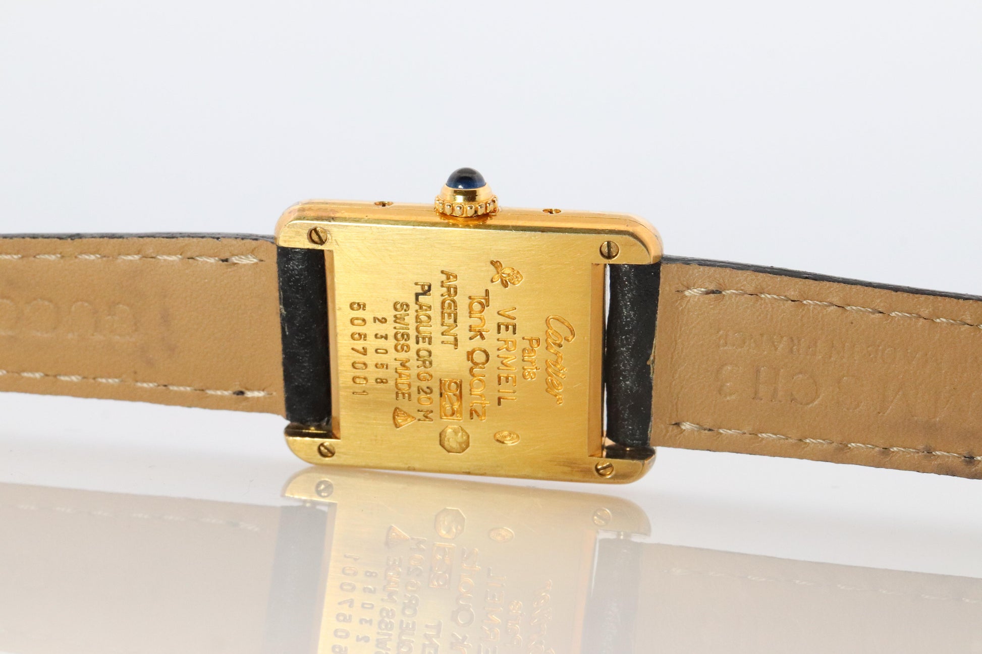 Vintage Must de Cartier Tank Black Dial Watch Vermeil ARGENT Small Manual Tank